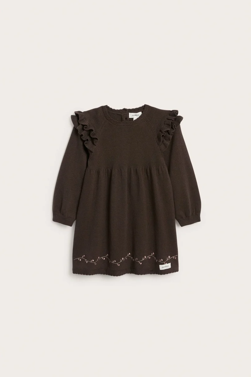 Baby brown floral garland knit dress