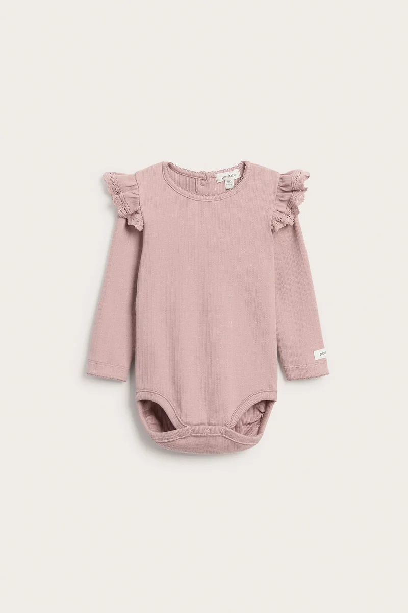Baby pink ribbed bodysuit with frills