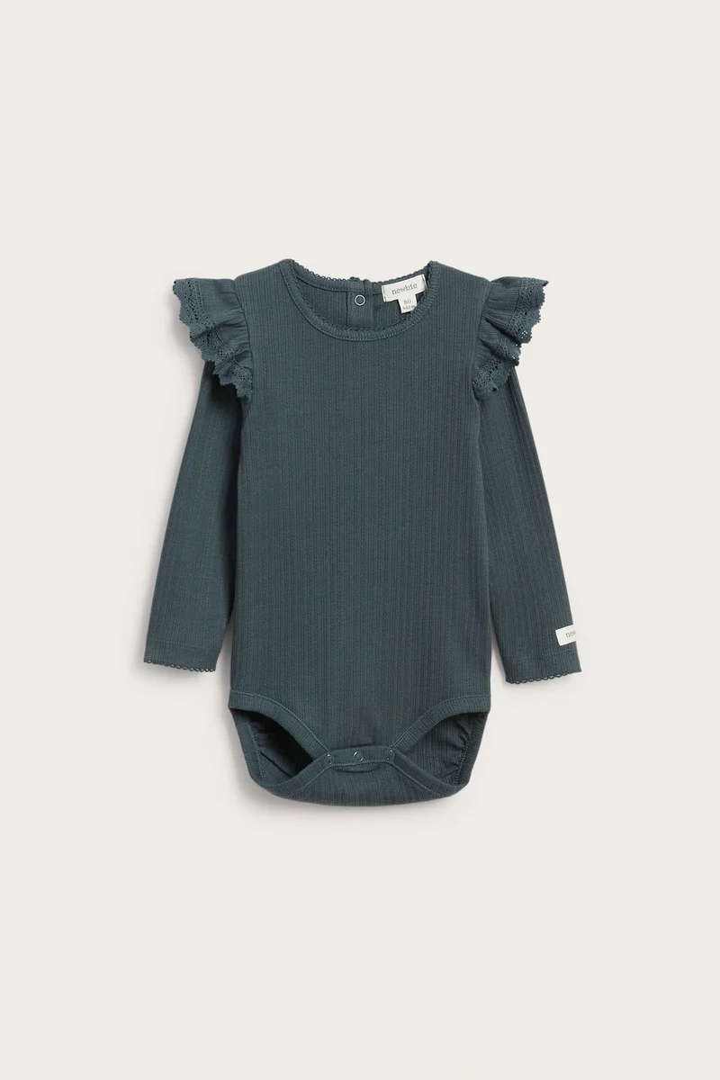 Baby turquoise ribbed bodysuit with frills