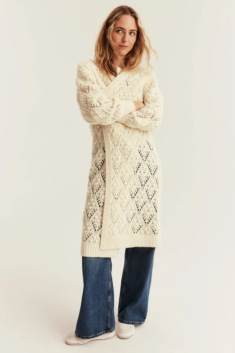 Women's white long knitted cardigan