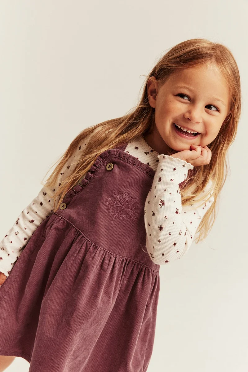Kids pink corduroy pinafore dress