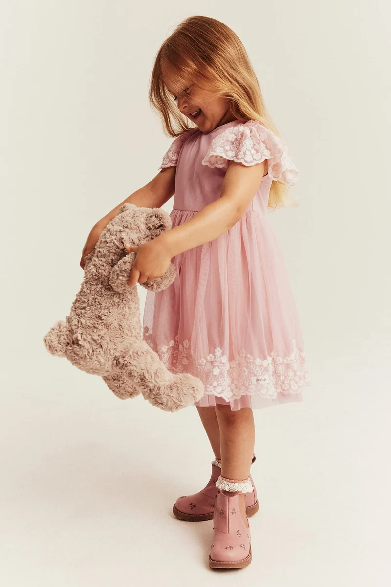 Kids pink embroidered tutu dress