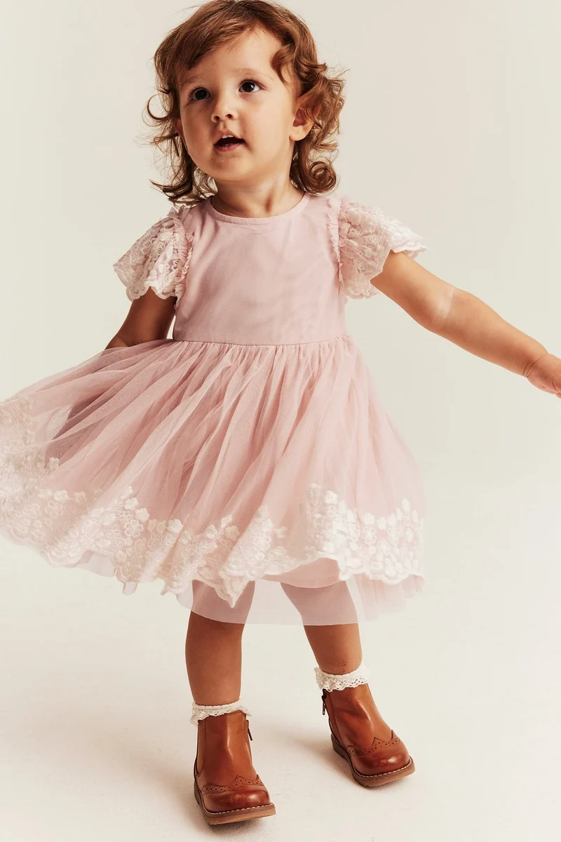 Baby pink embroidered tutu dress