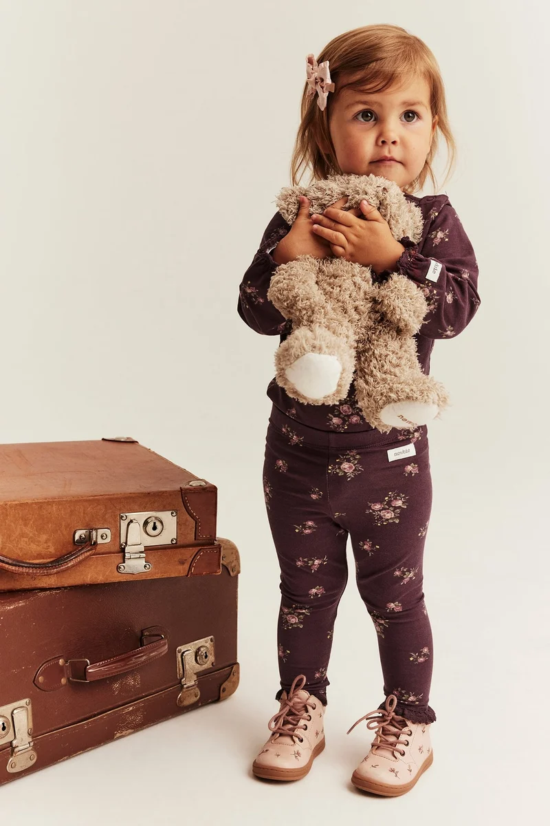 Baby burgundy floral leggings with frill