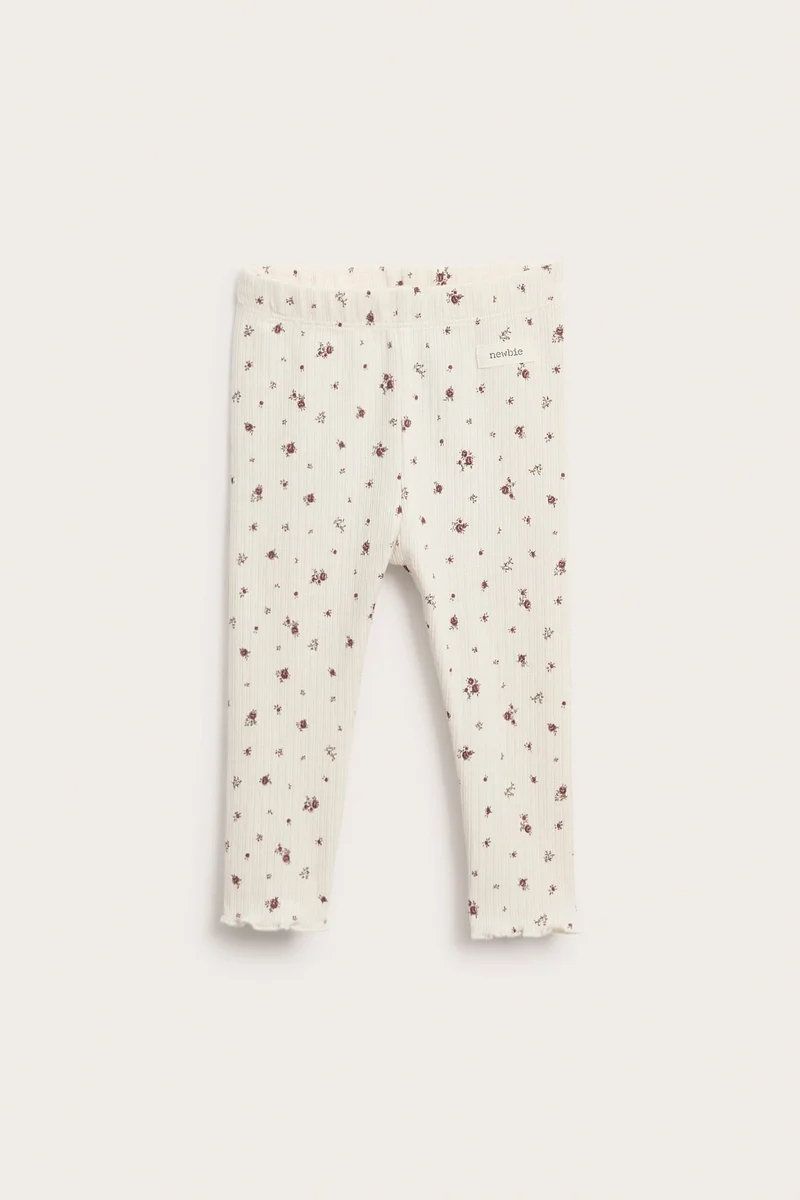 Baby white floral ribbed leggings