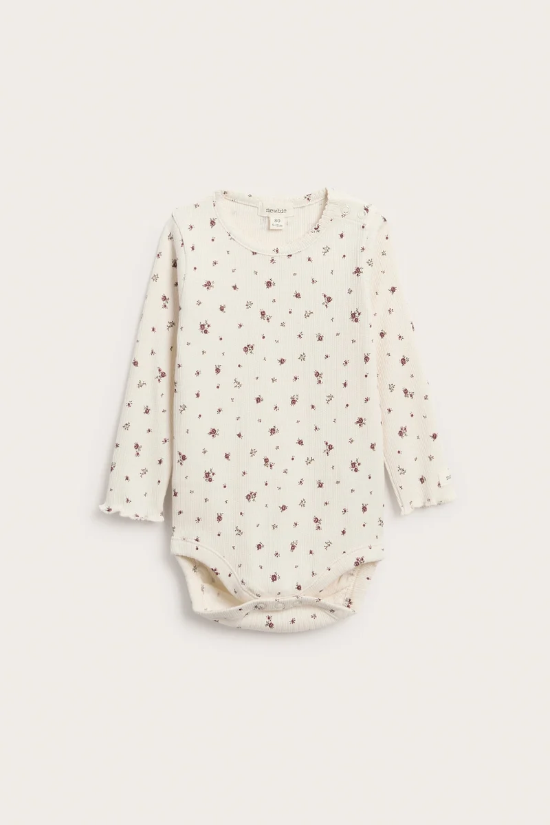 Baby white floral ribbed bodysuit