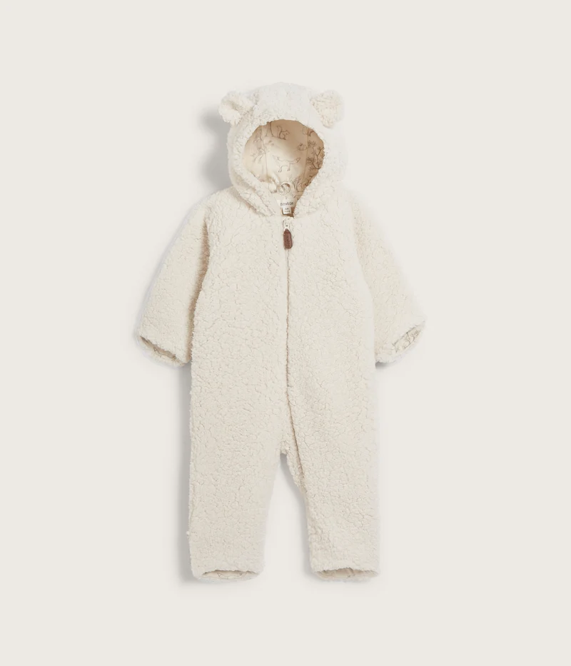 Baby white teddy coverall with hood