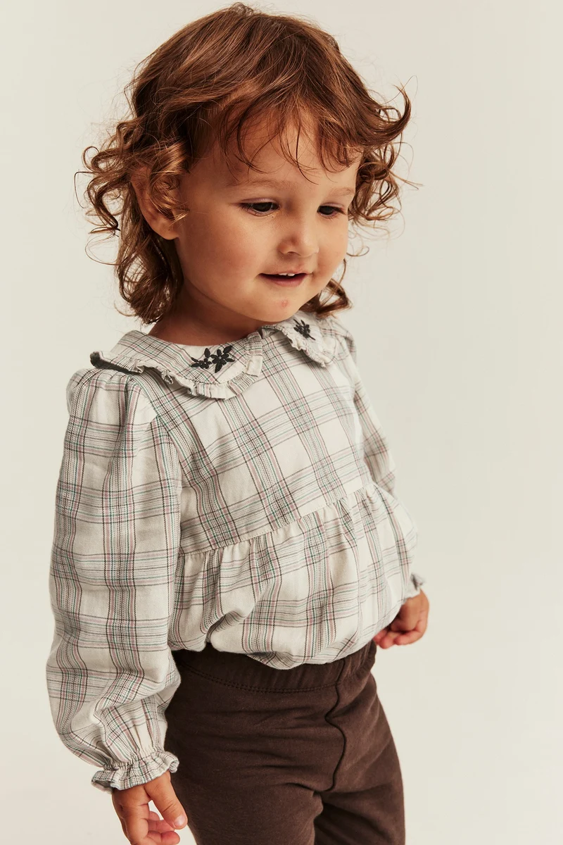 Baby beige checked bodysuit blouse