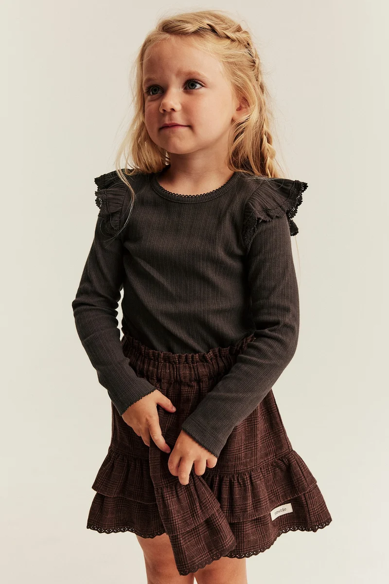 Baby & Kids brown ribbed top with frills