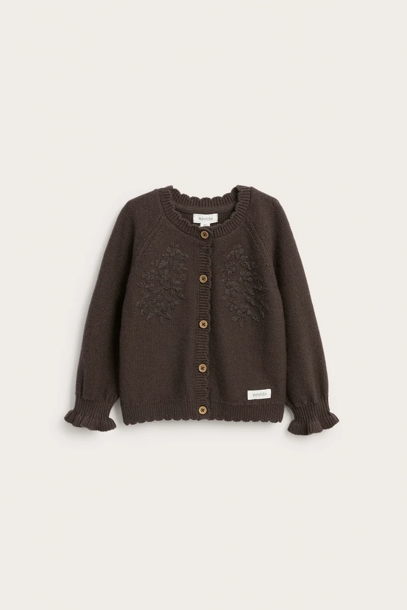 Baby brown knitted cardigan with flowers