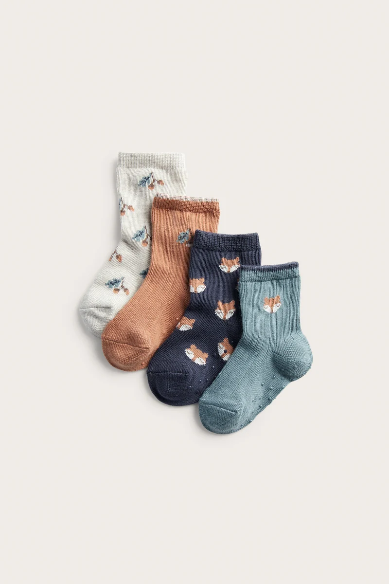 Baby socks with fox print (4-pack)