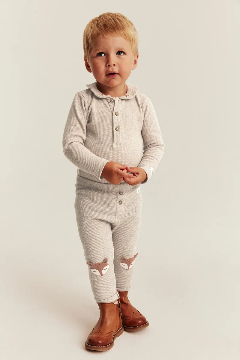 Baby beige waffle leggings with fox motif