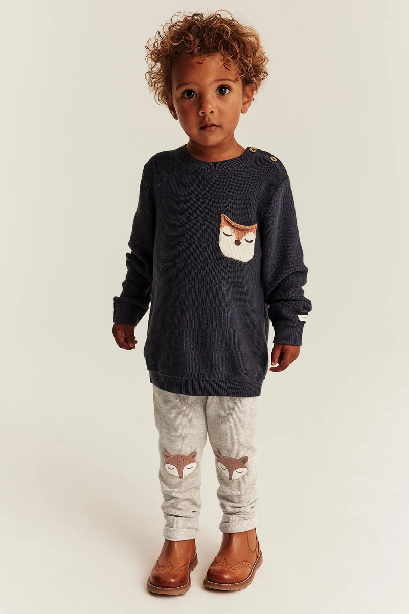 Kids beige waffle leggings with fox motif