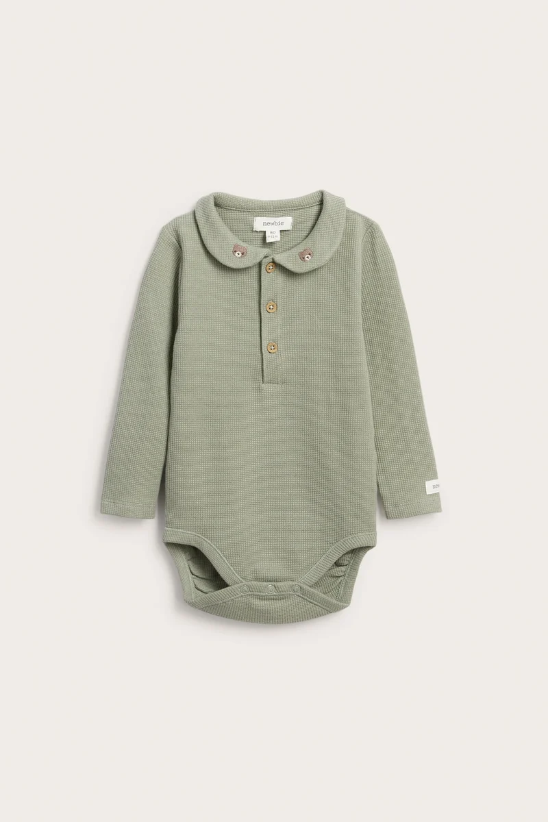 Baby green long sleeve waffle bodysuit