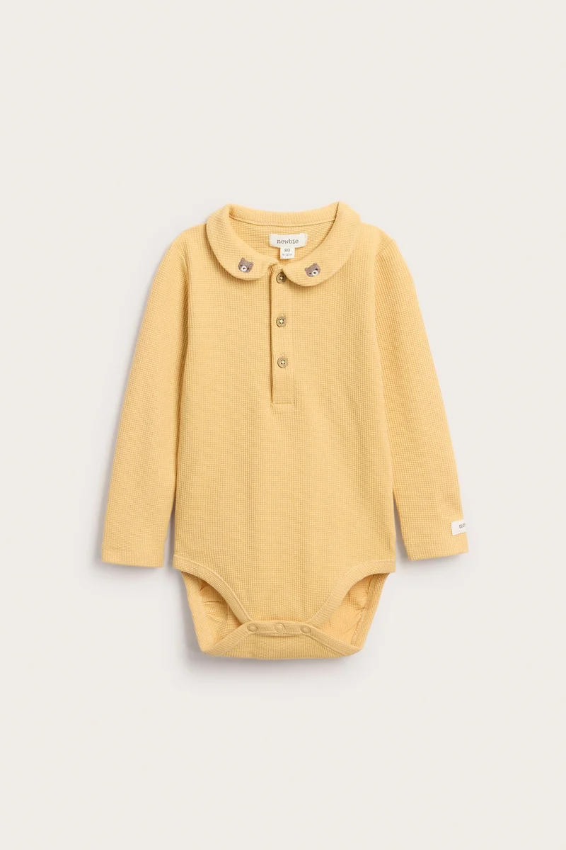 Baby yellow long sleeve waffle bodysuit