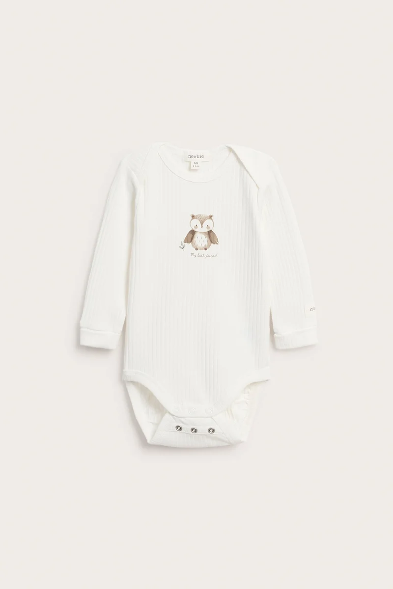 Baby white owl long sleeve bodysuit