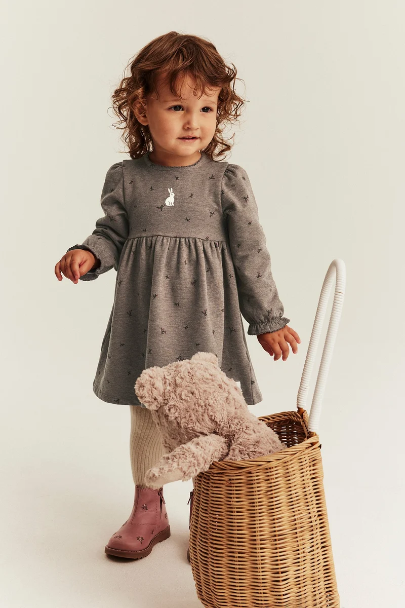 Baby brown long-sleeved dress with rabbit