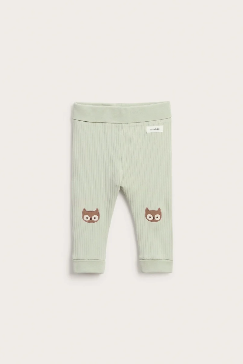 Baby green ribbed owl leggings