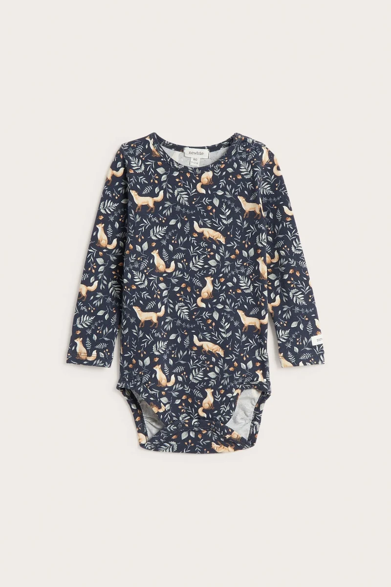 Baby blue bodysuit with all-over pattern