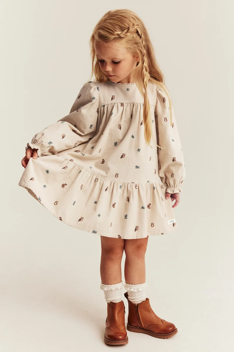 Kids beige patterned corduroy dress
