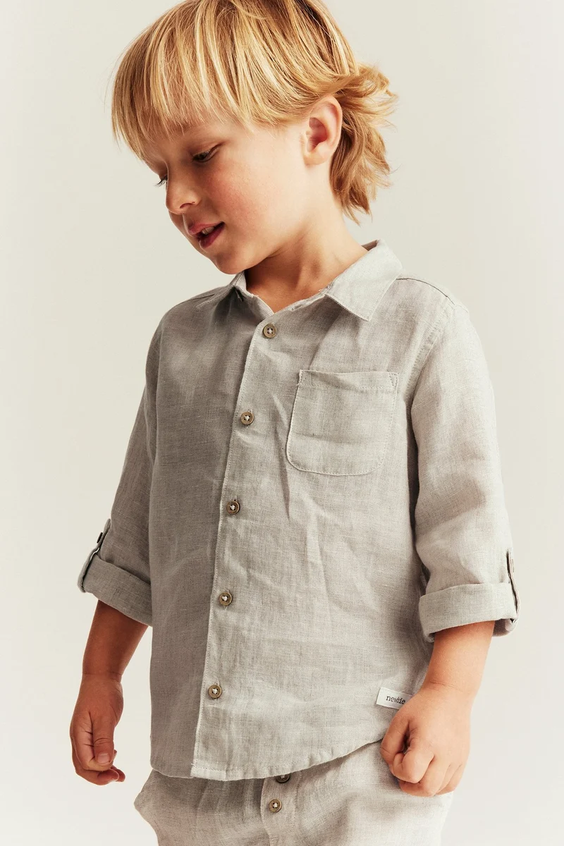 Kids beige linen shirt with collar