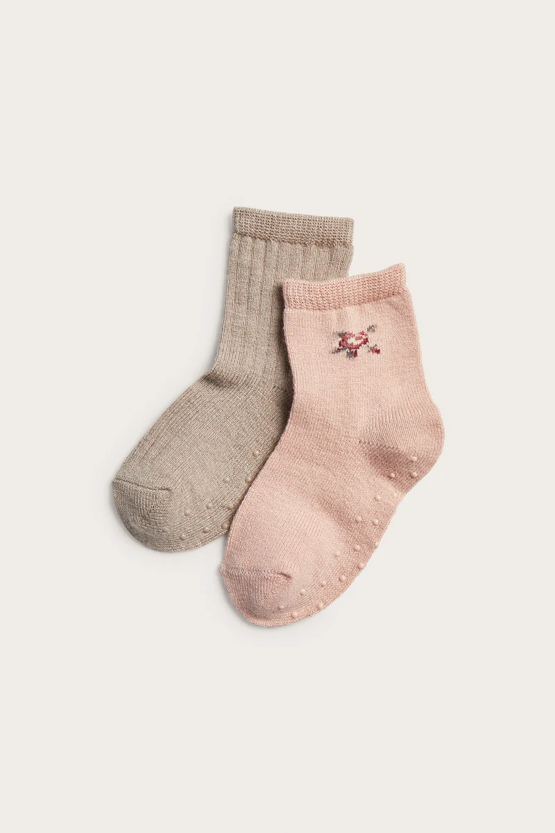 Baby beige/pink wool-blend socks 2pk
