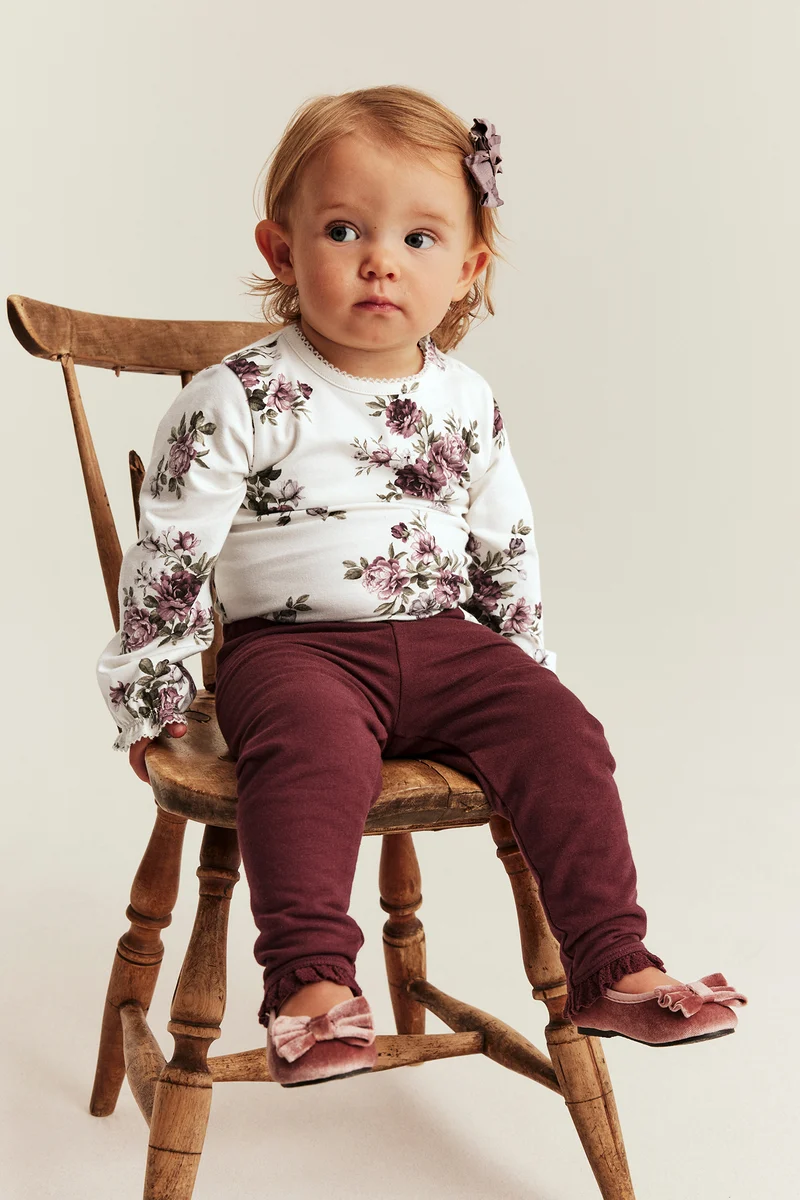 Baby white floral long sleeve bodysuit
