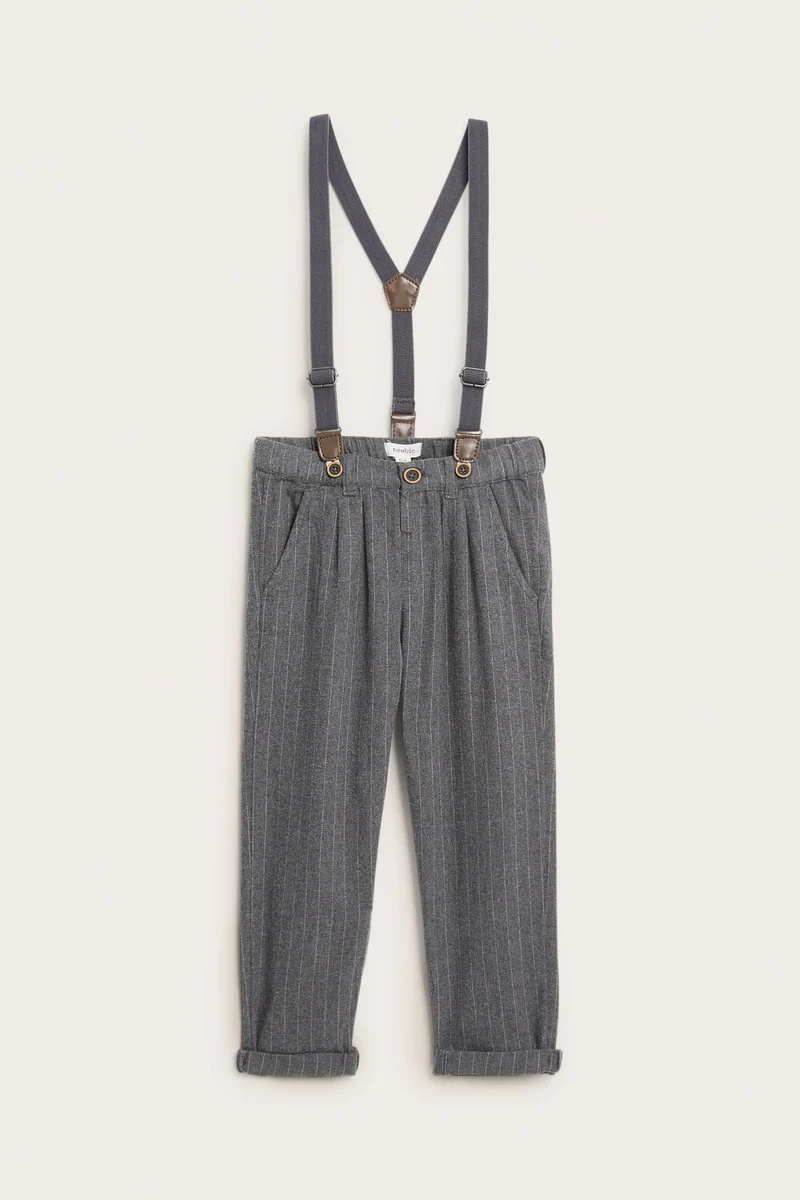Kids grey woven pants with braces