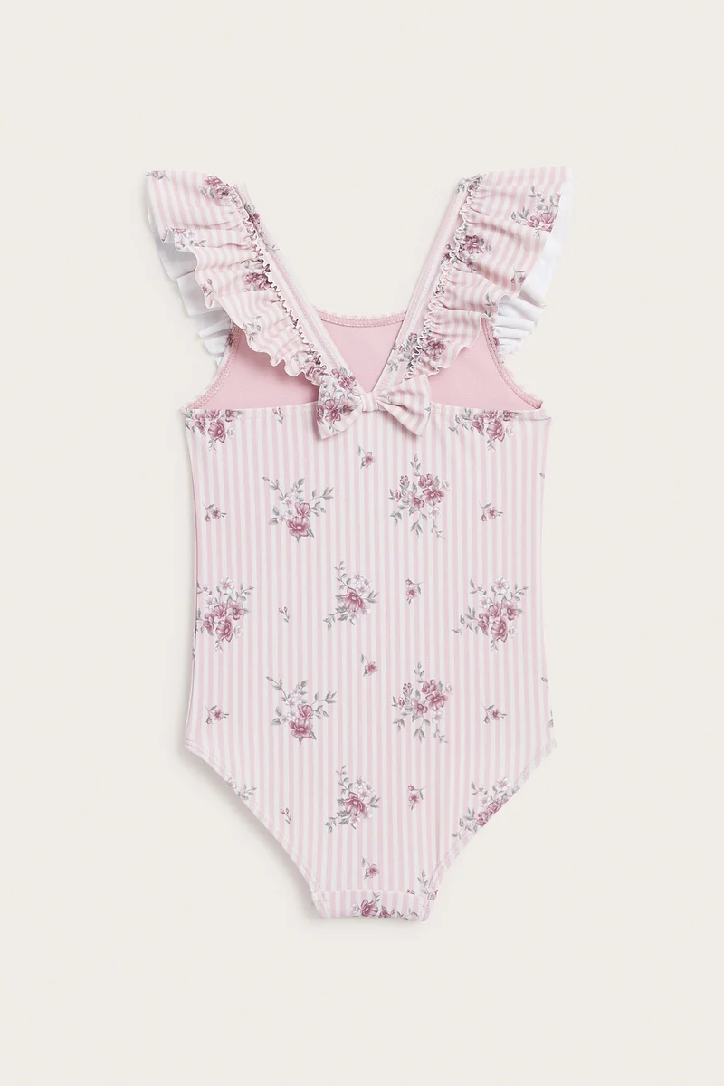 Kids pink floral frilled swimsuit