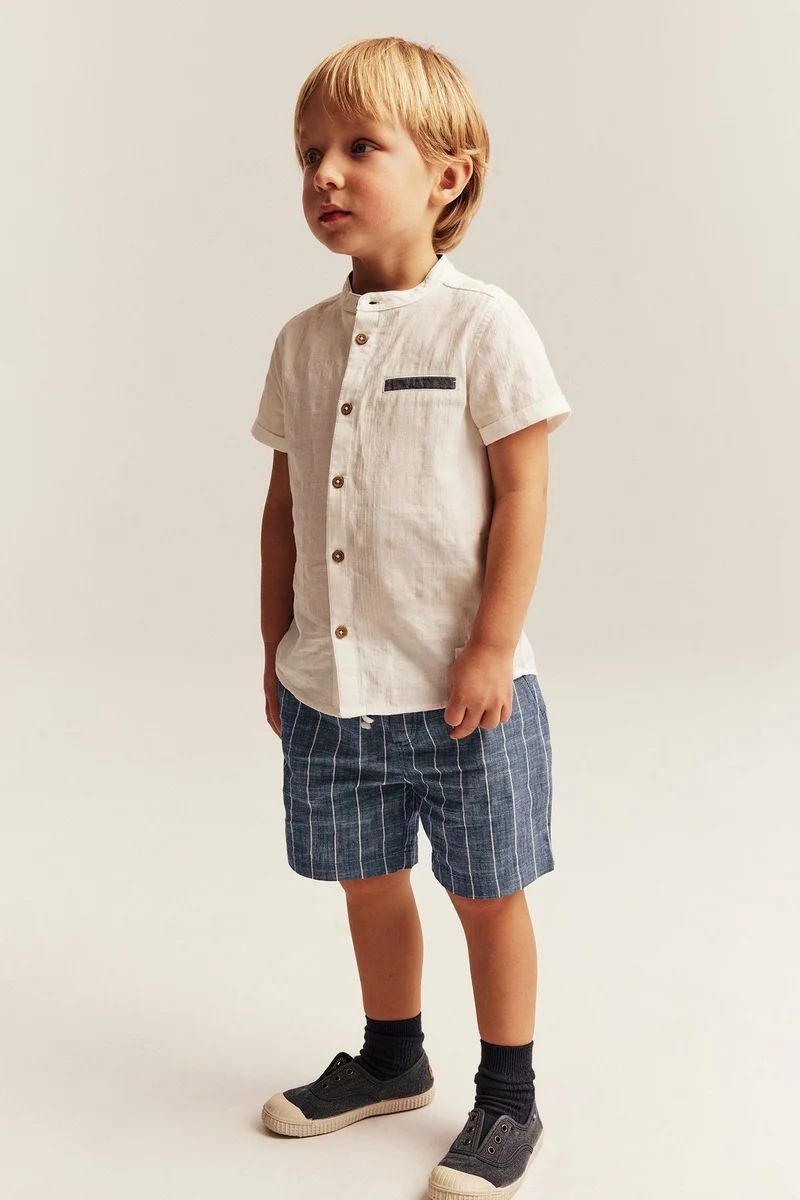 Kids blue striped woven shorts