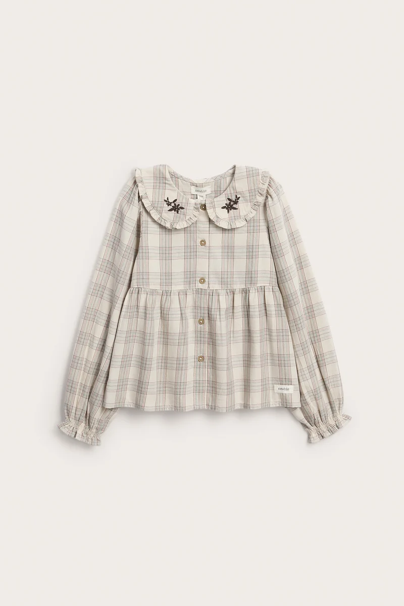 Kids beige Checked blouse with collar