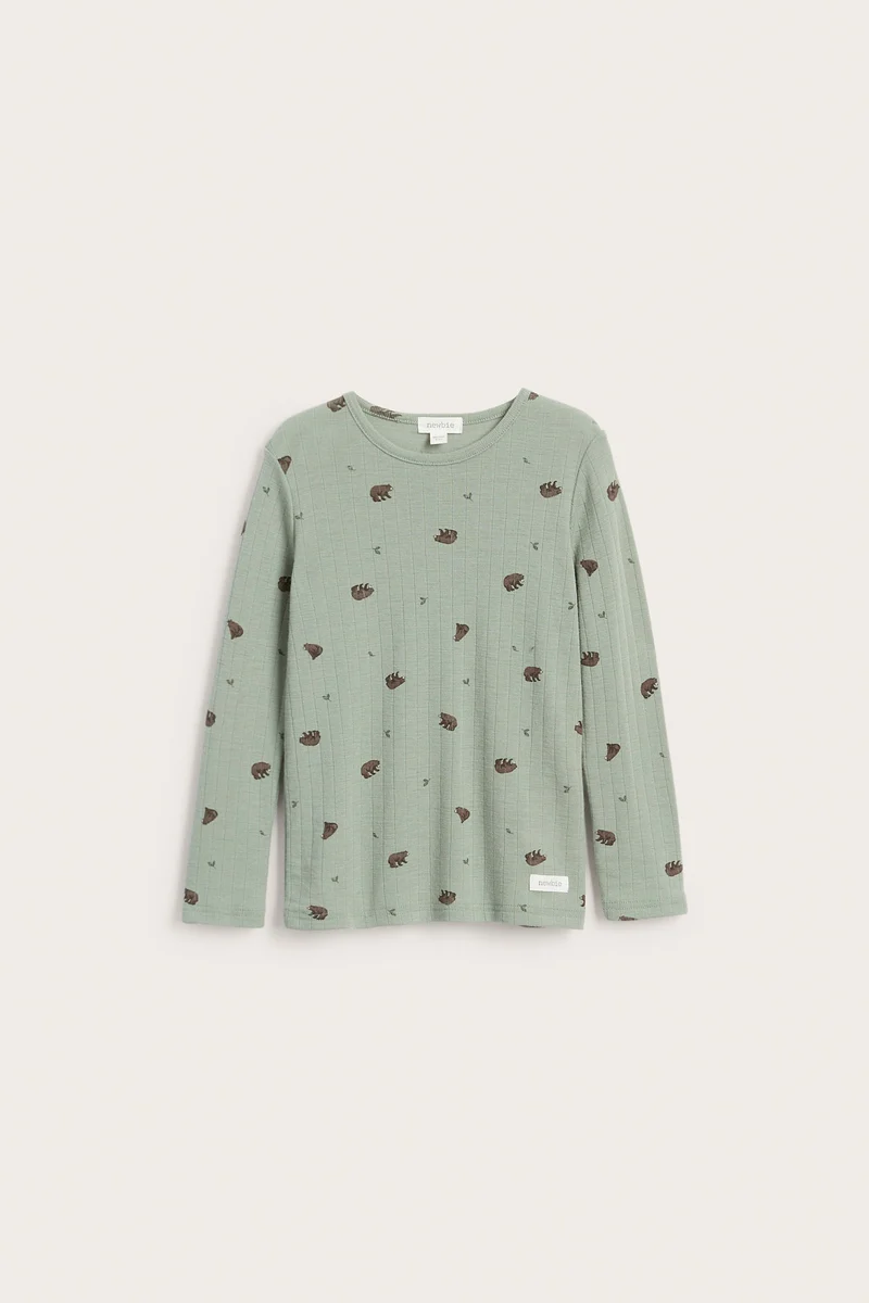 Kids green patterned long–sleeve wool top