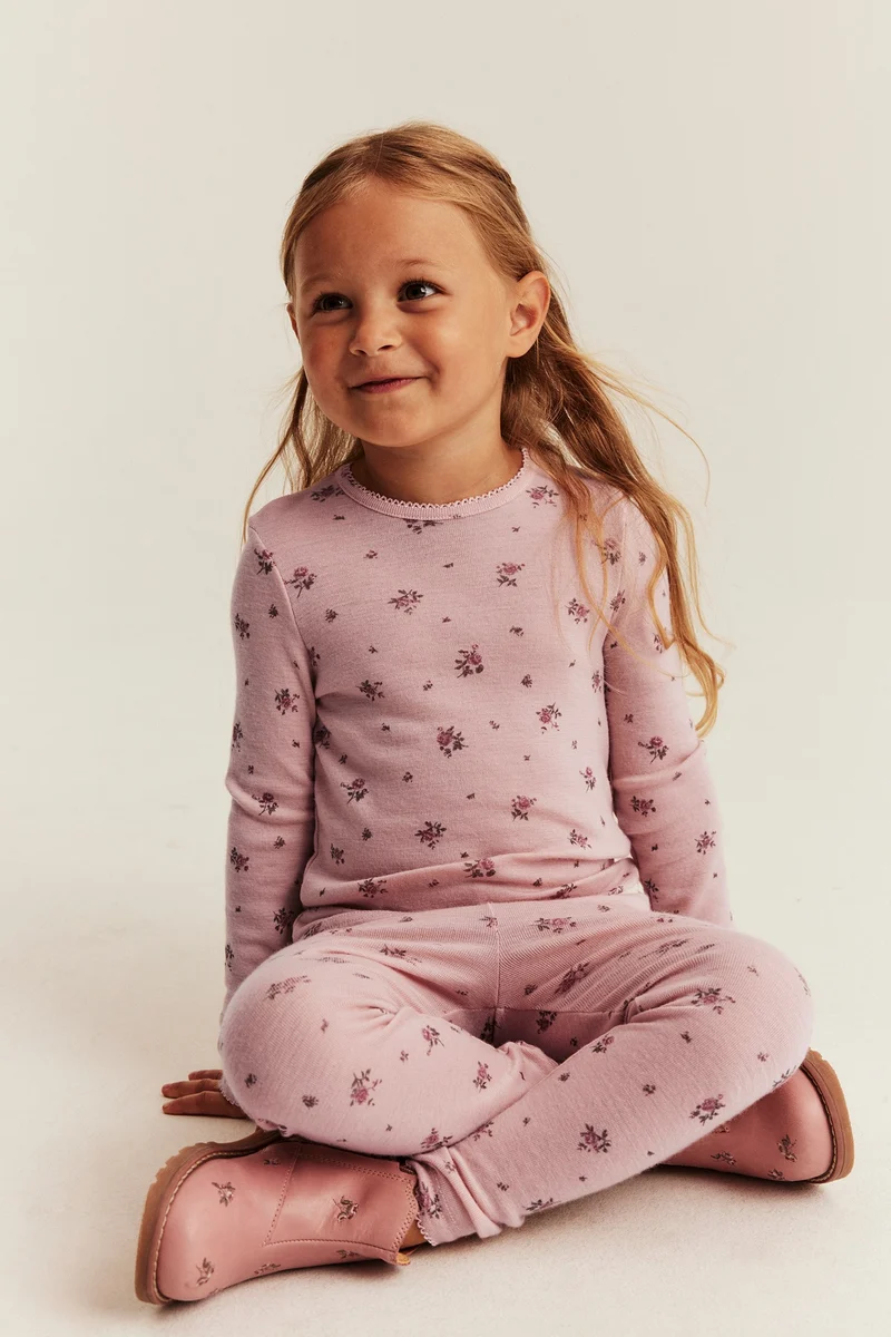 Kids pink floral long-sleeve wool top
