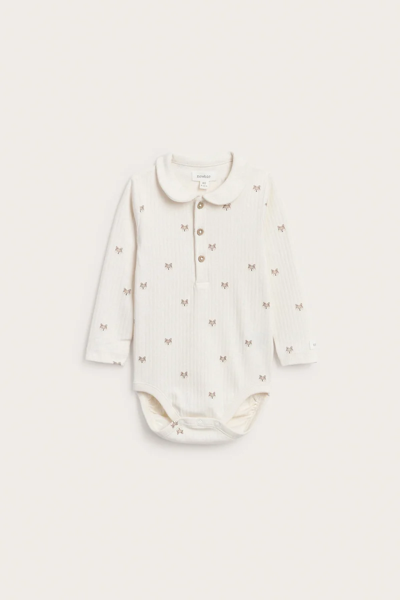 Baby white ribbed bodysuit with collar