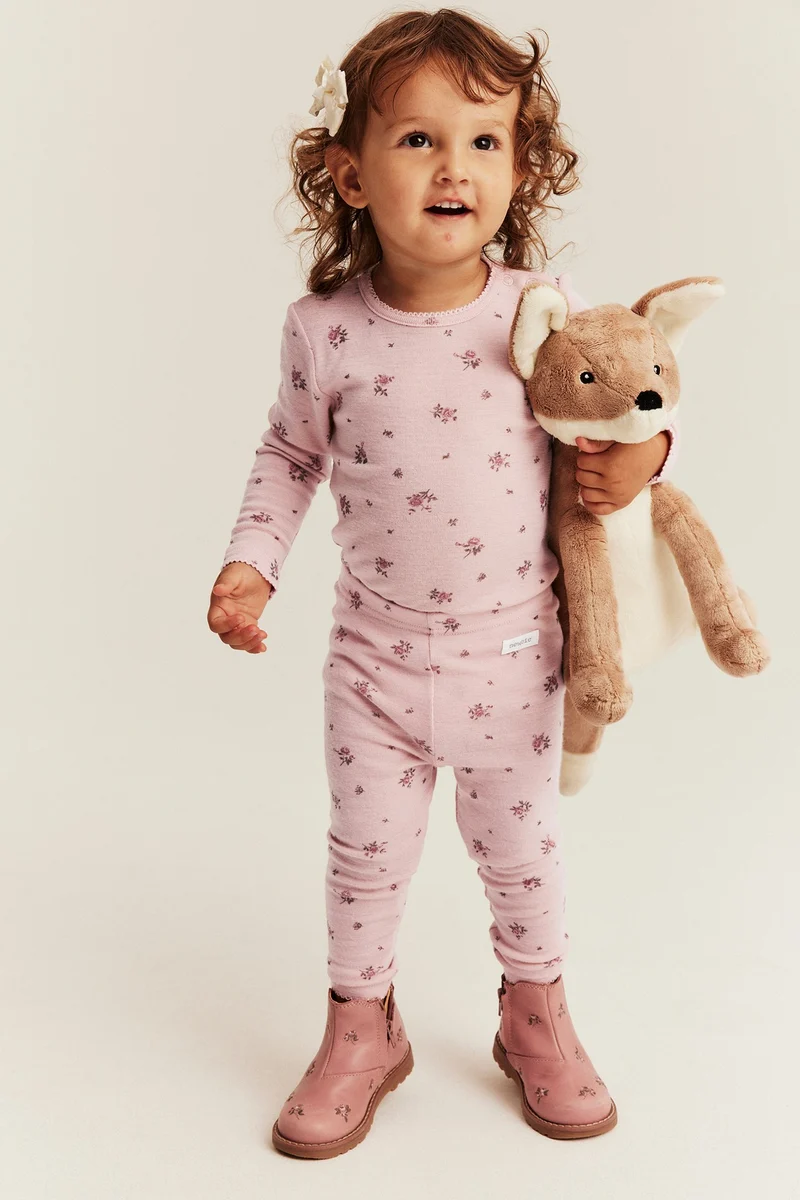Baby pink floral wool bodysuit
