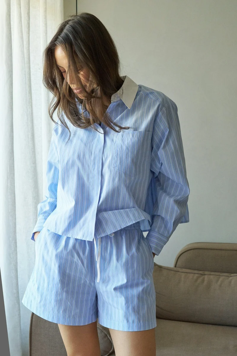Neo Noir - Camell Stripe Shorts 169225 - 665 - Light Blue Stripe