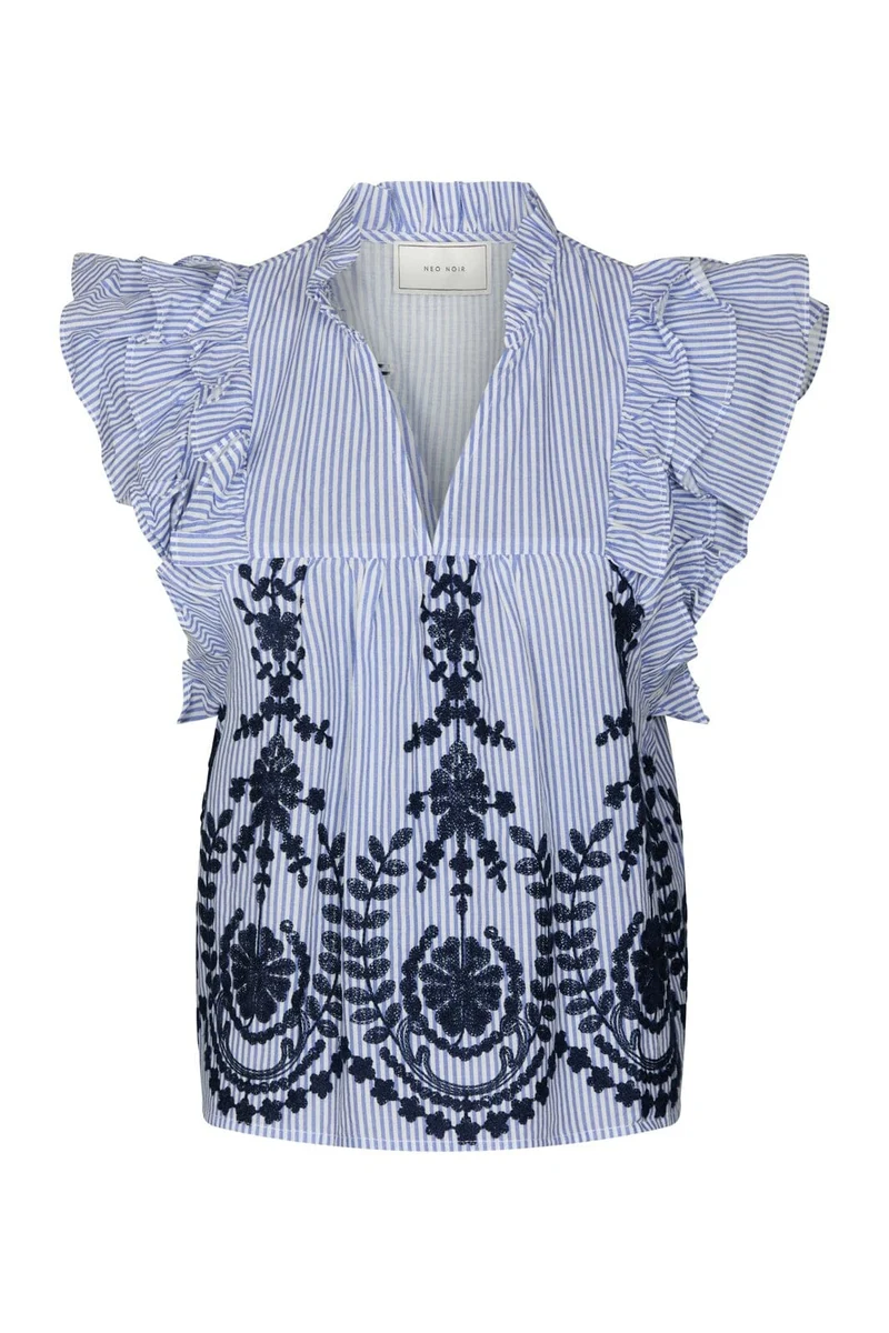 Neo Noir - Jayla Stripe Embroidery Top 168997 - 140 - Blue