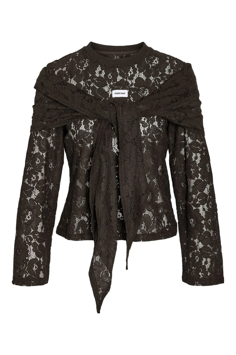 Noisy May - Nmvenna L/S Scarf Lace Top - 5264271 Demitasse