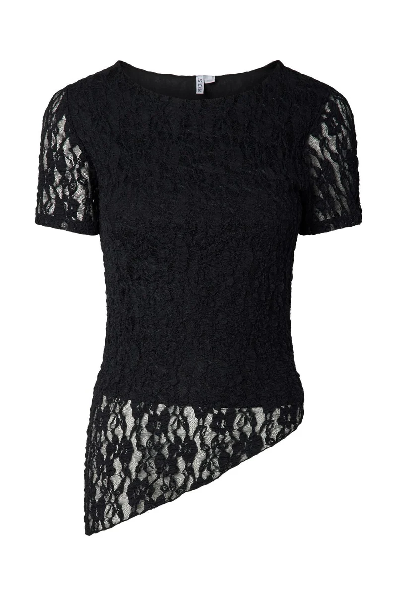 Pieces - Pcariana Ss Asymmetric Lace Top - 5125157 Black