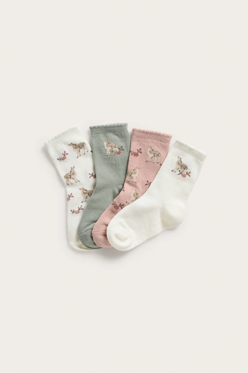 Kids deer & floral socks (4-pack)