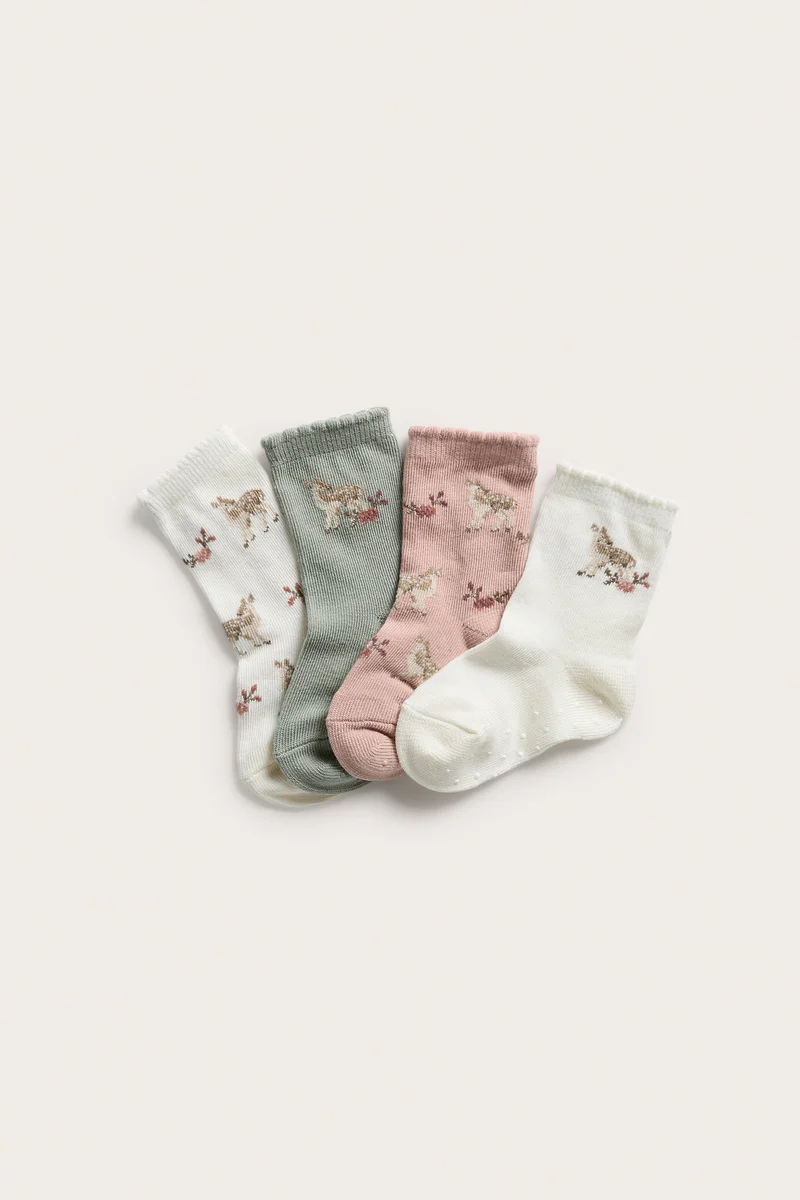 Baby deer & floral socks (4-pack)