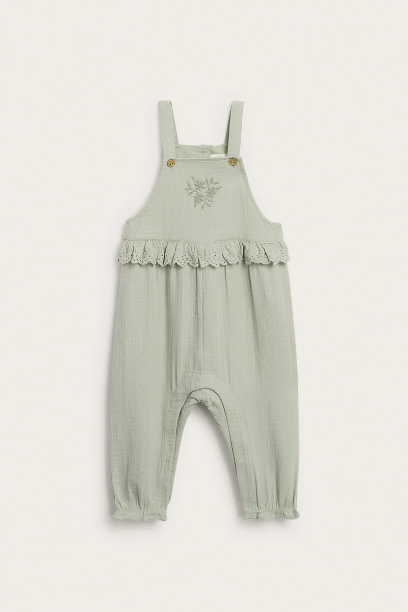 Baby dungarees with lace frill