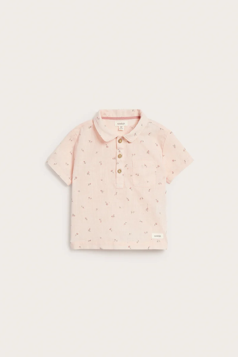 Baby pink floral short sleeve shirt