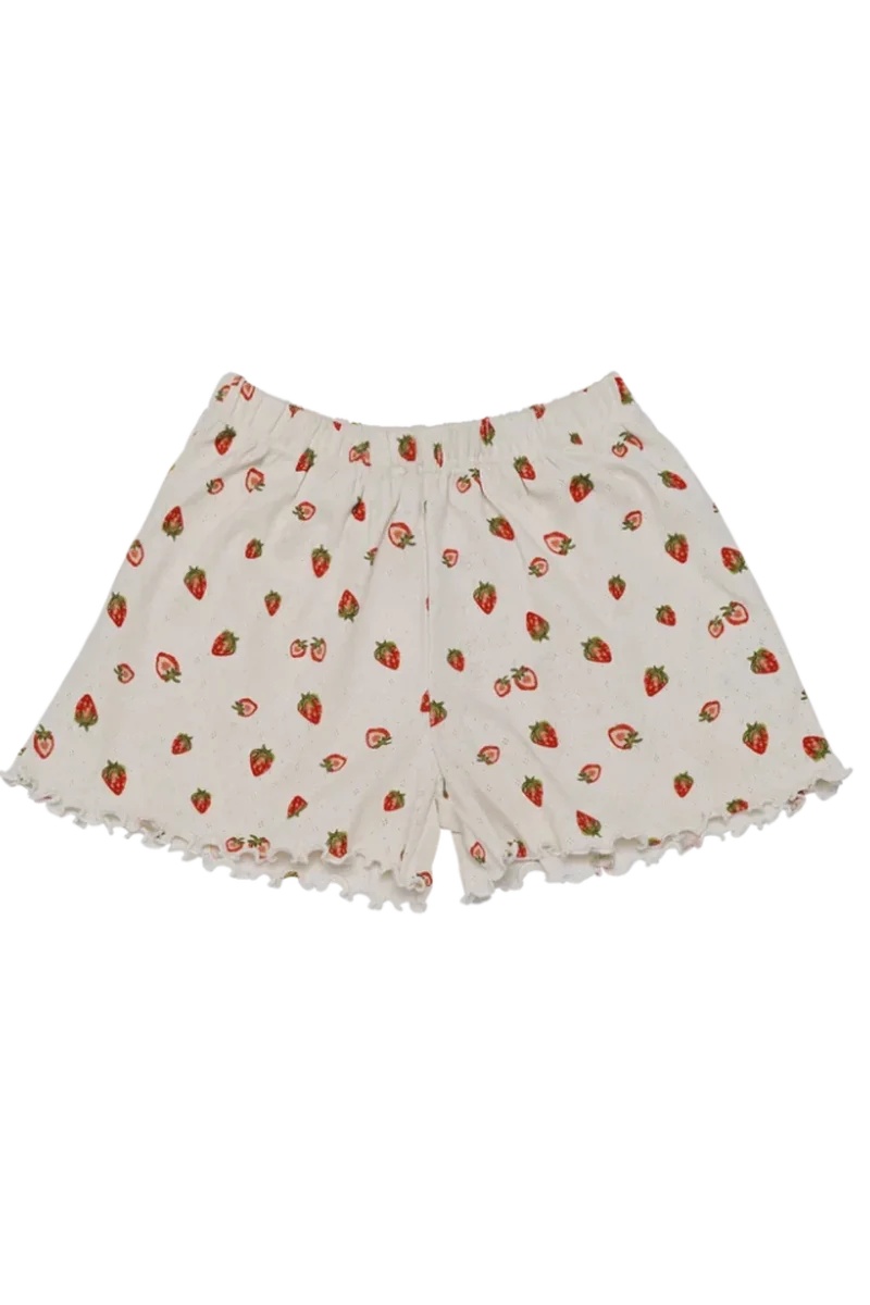 Maanesten - Jea Pointelle Shorts Strawberry Garden White - 4130