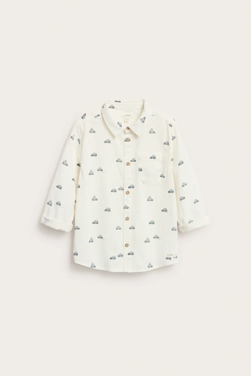 Kids' white shirt with car print