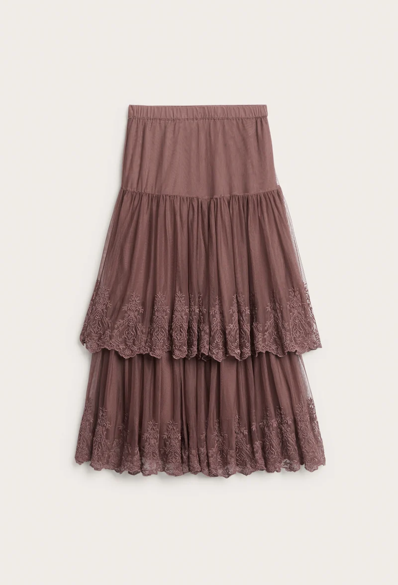 Women's pink mesh skirt with embroidery