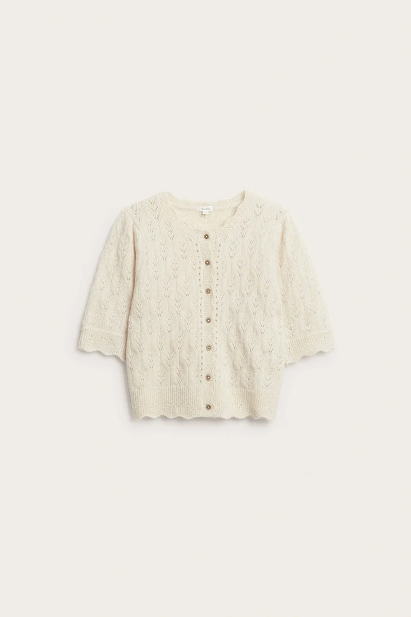 Women's beige wool blended cardigan
