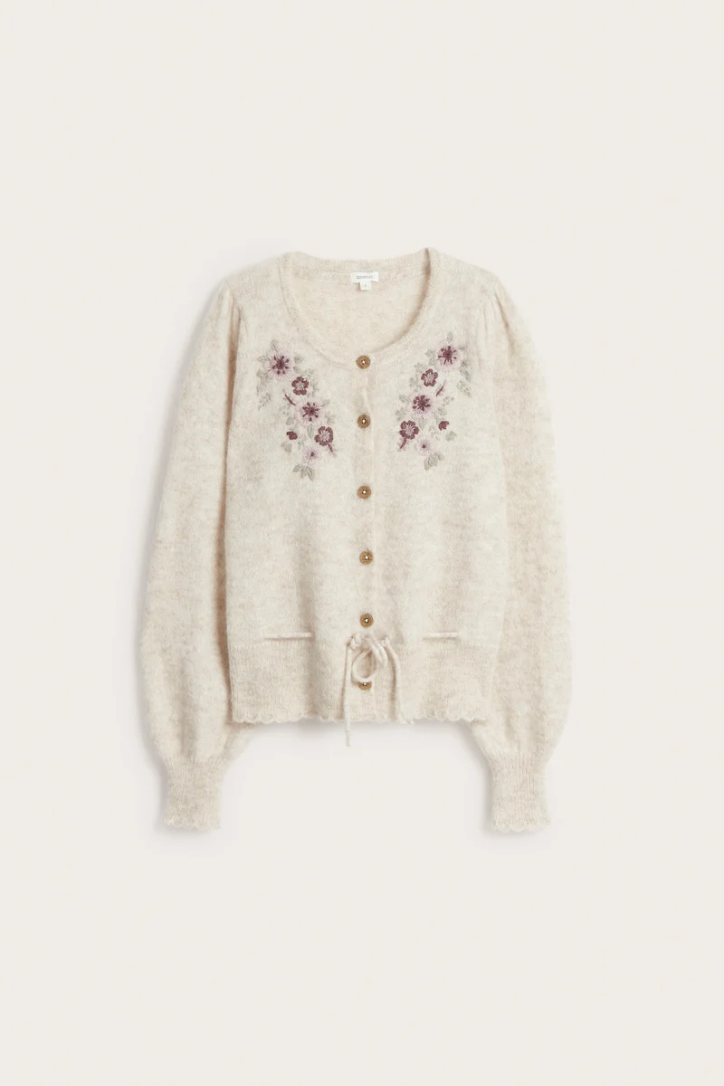 Women's beige wool blended cardigan