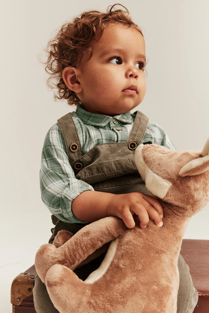 Baby green checked shirt bodysuit