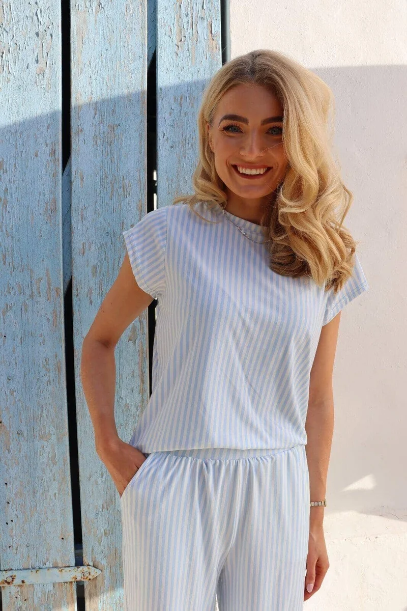 Liberte - Alma-U-Tshirt 9581 - L. Blue Creme Small Stripe